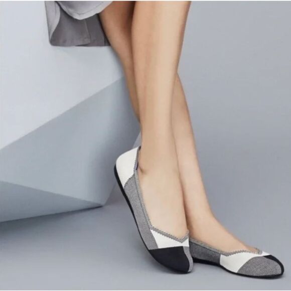 Rothy’s The Flat Round Toe Captoe Buffalo Plaid Woven Flats Women's 8.5 Black - Picture 1 of 8